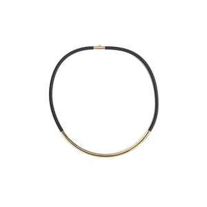 Elastic Heart Black Neoprene Gold-plate Brass Necklace, Choker